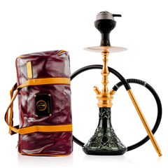 COCOYAYA Simba Hookah with Round Brown Bag - Gold Stem & Emerald Green Base