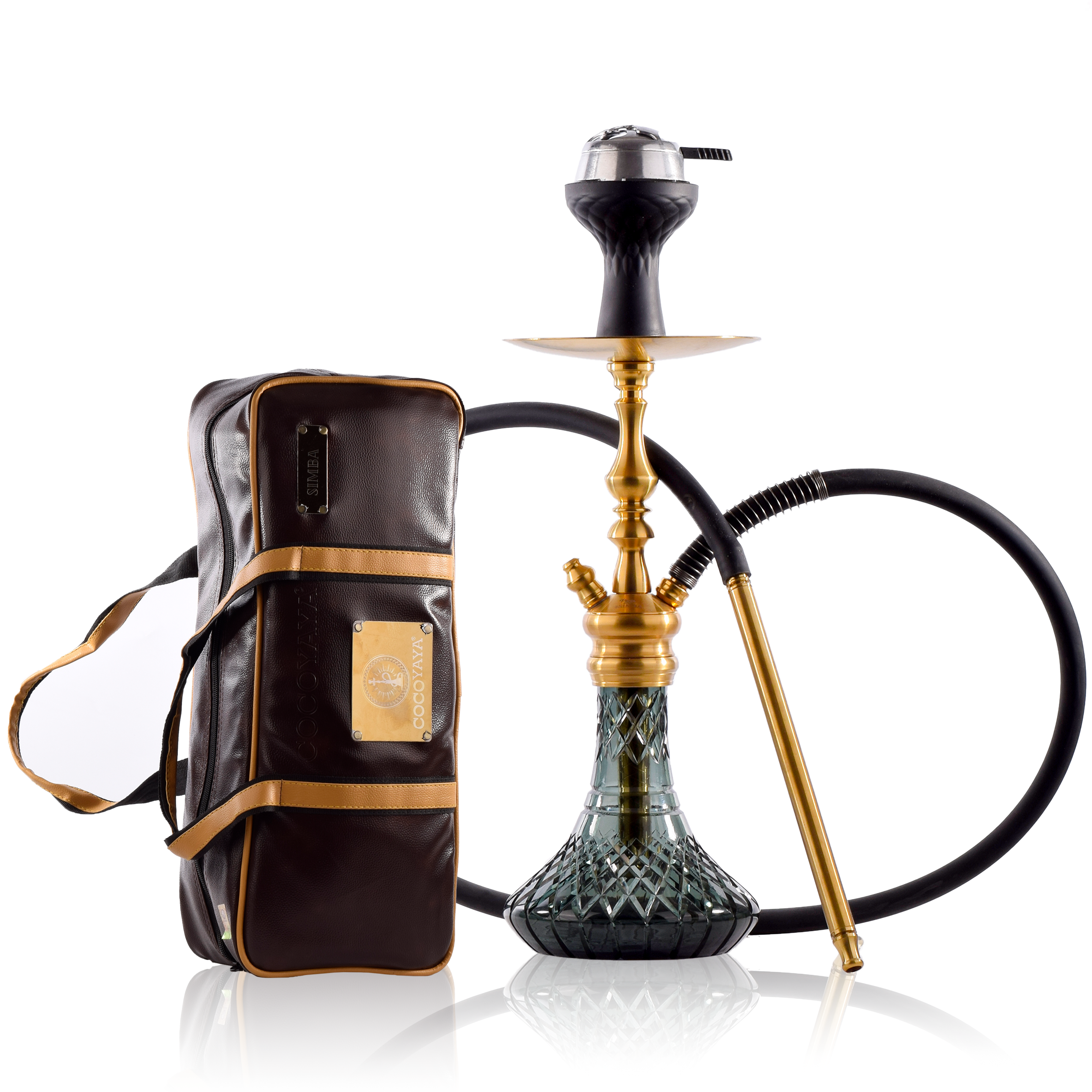 COCOYAYA Simba Hookah with Bag - Gold Stem & Emerald Green Base