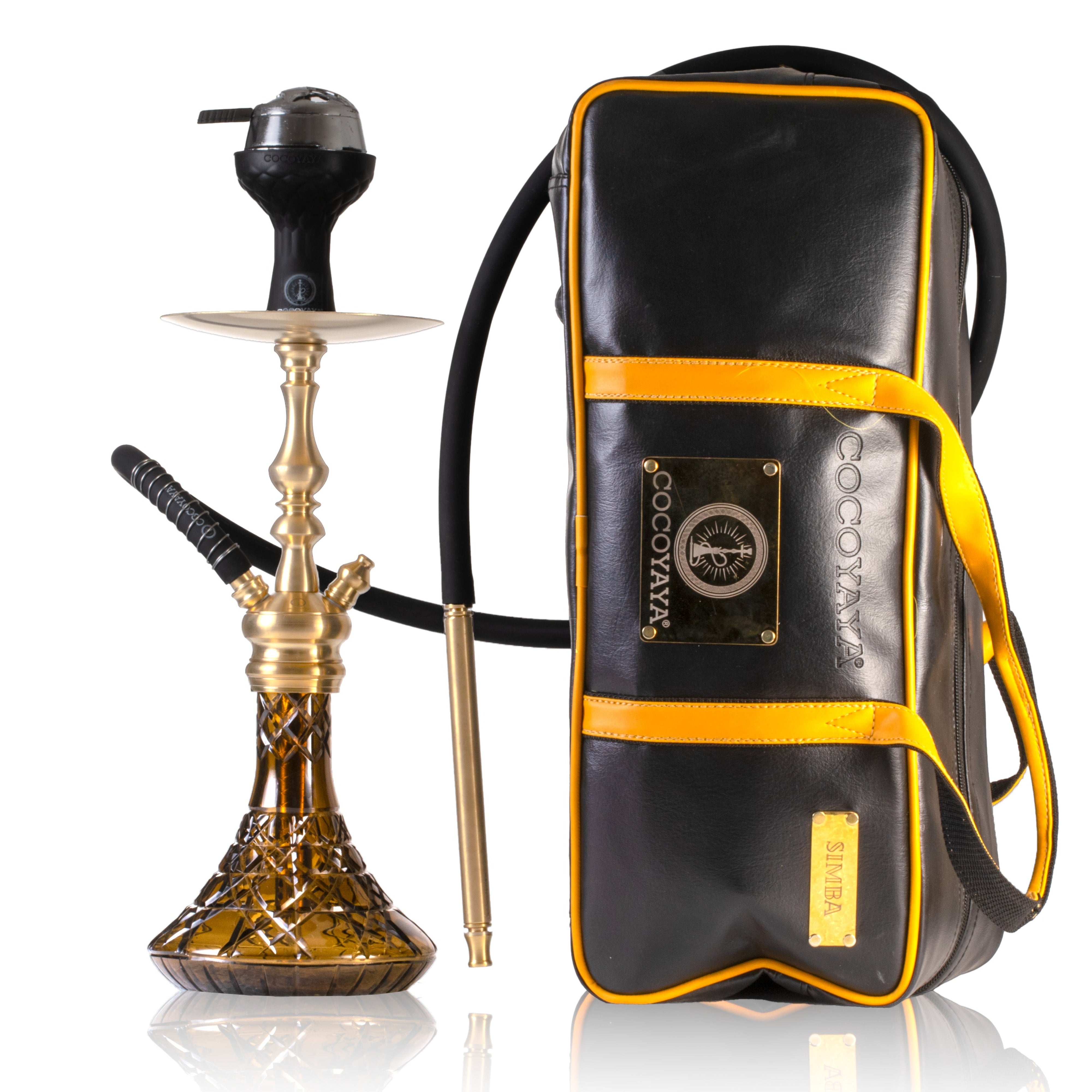 COCOYAYA Simba Hookah with Bag - Gold Stem & Brown Base