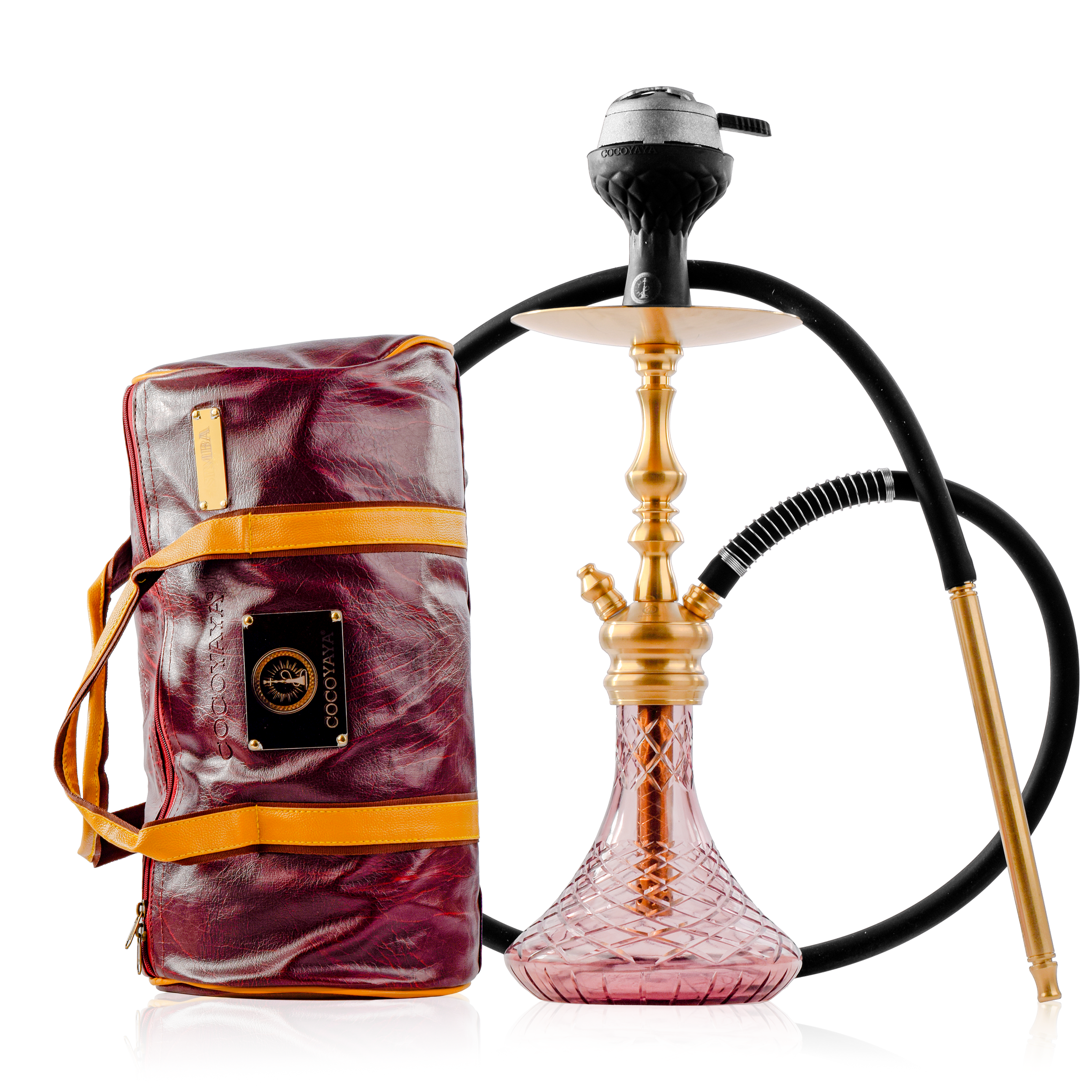 COCOYAYA Simba Hookah with Round Brown Bag - Gold Stem & Purple Base