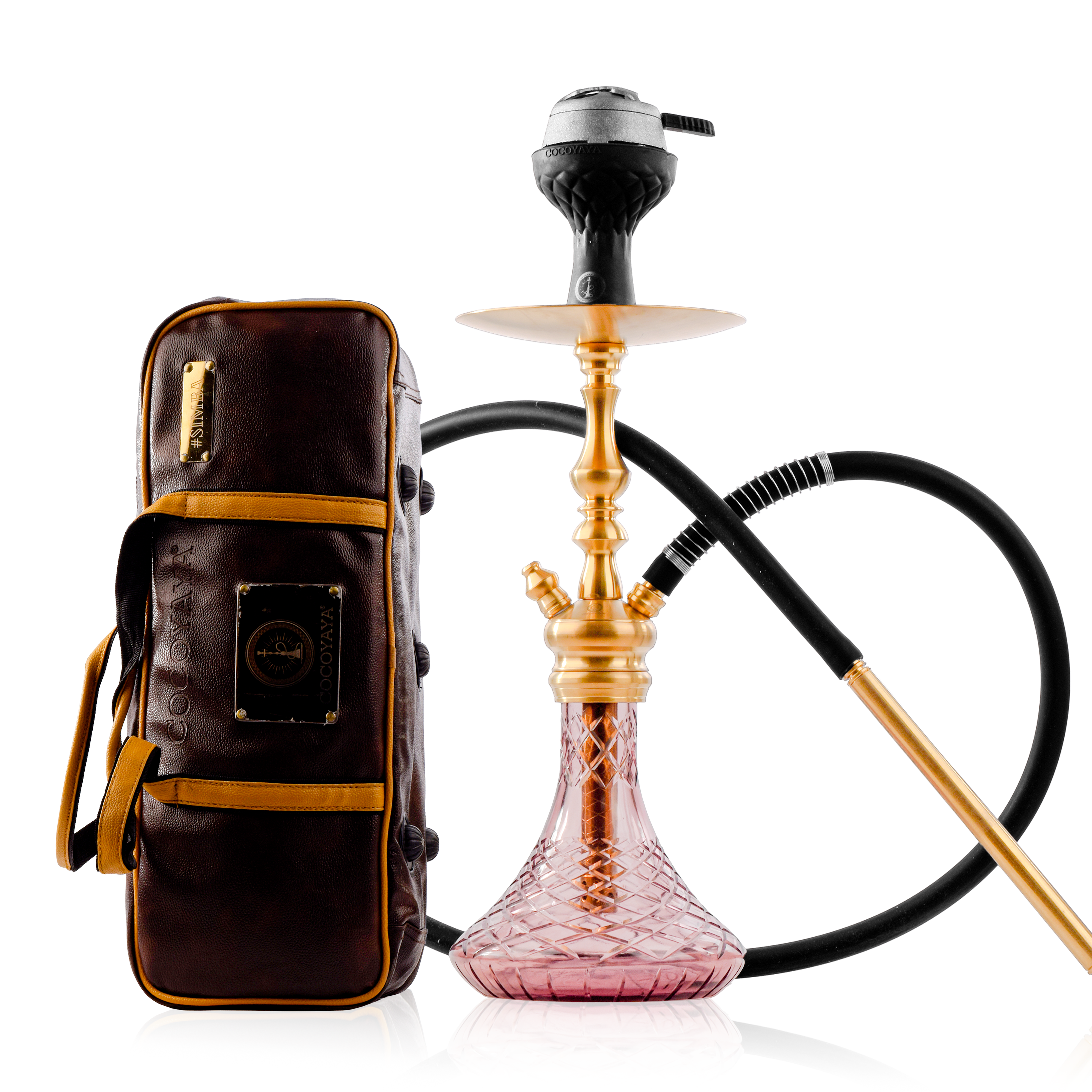 COCOYAYA Simba Hookah with Brown Bag - Gold Stem & Purple Base
