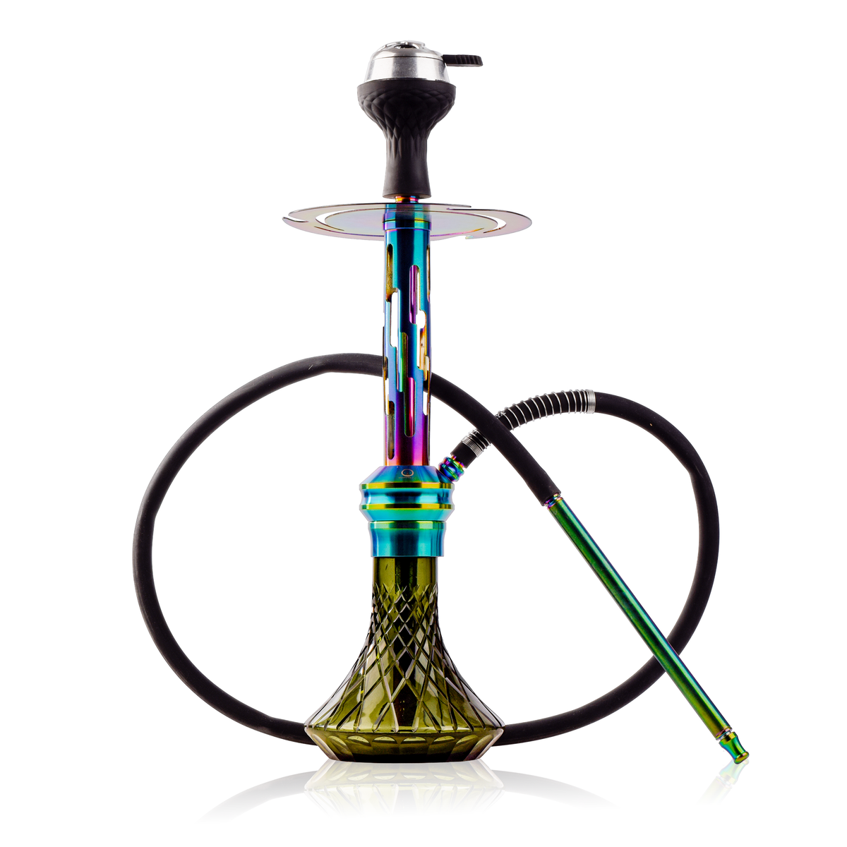 COCOYAYA Valeria Zipper Hookah with Bag - Rainbow Stem & Emerald Green Base
