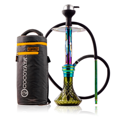 COCOYAYA Valeria Zipper Hookah with Bag - Rainbow Stem & Emerald Green Base