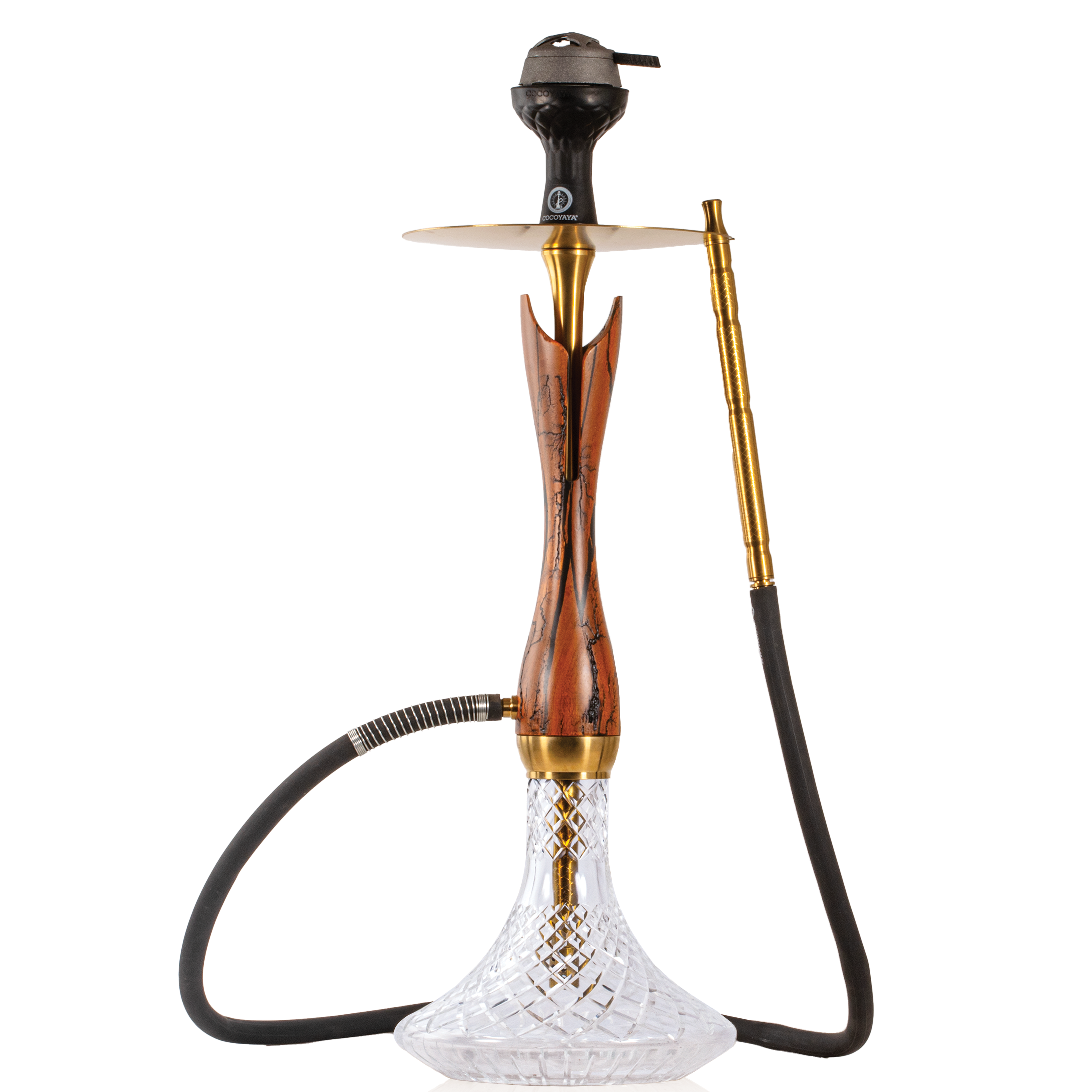 COCOYAYA Wood Pro Hookah - Golden Light Brown Stem & Transparent Base