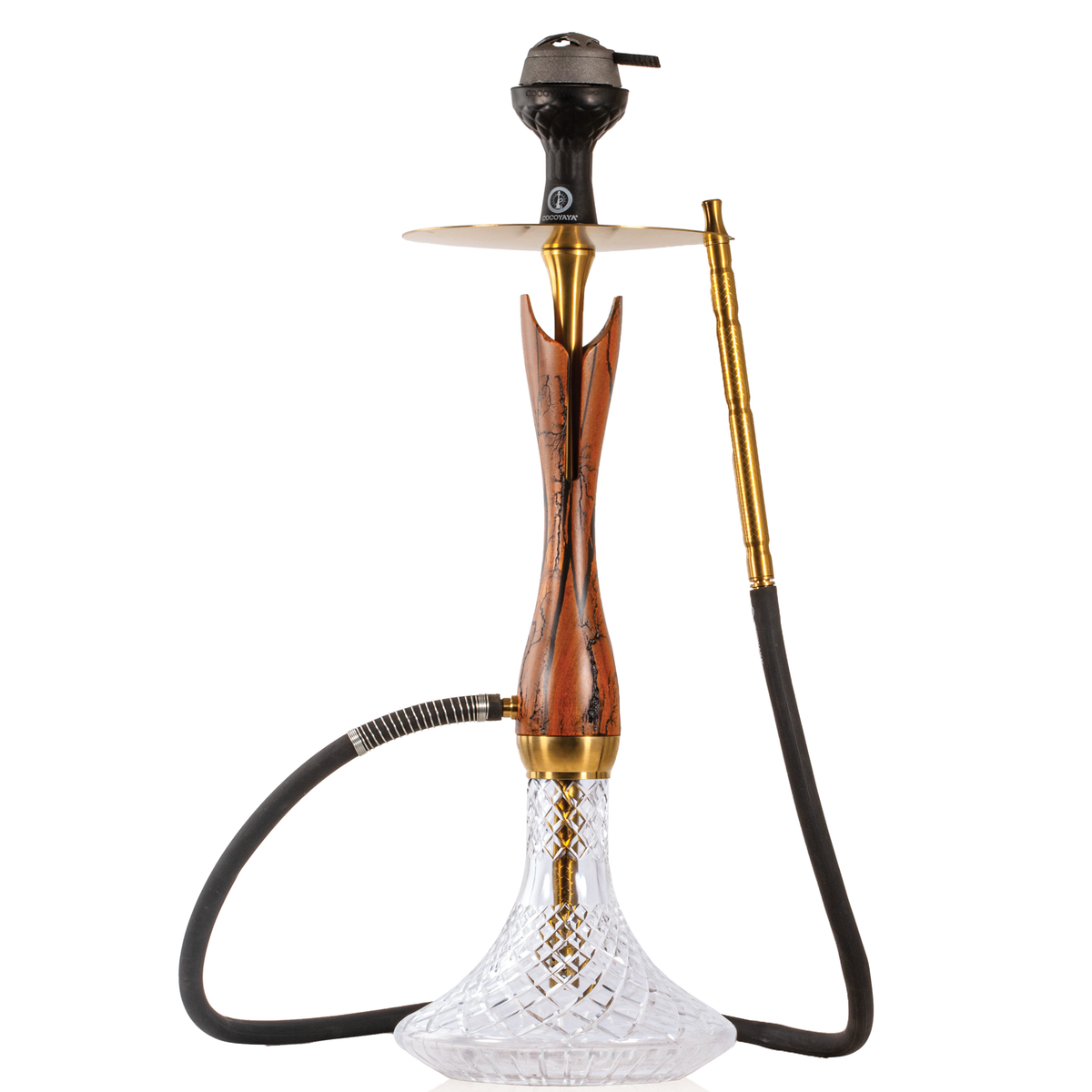 COCOYAYA Wood Pro Hookah - Golden Light Brown Stem & Transparent Base