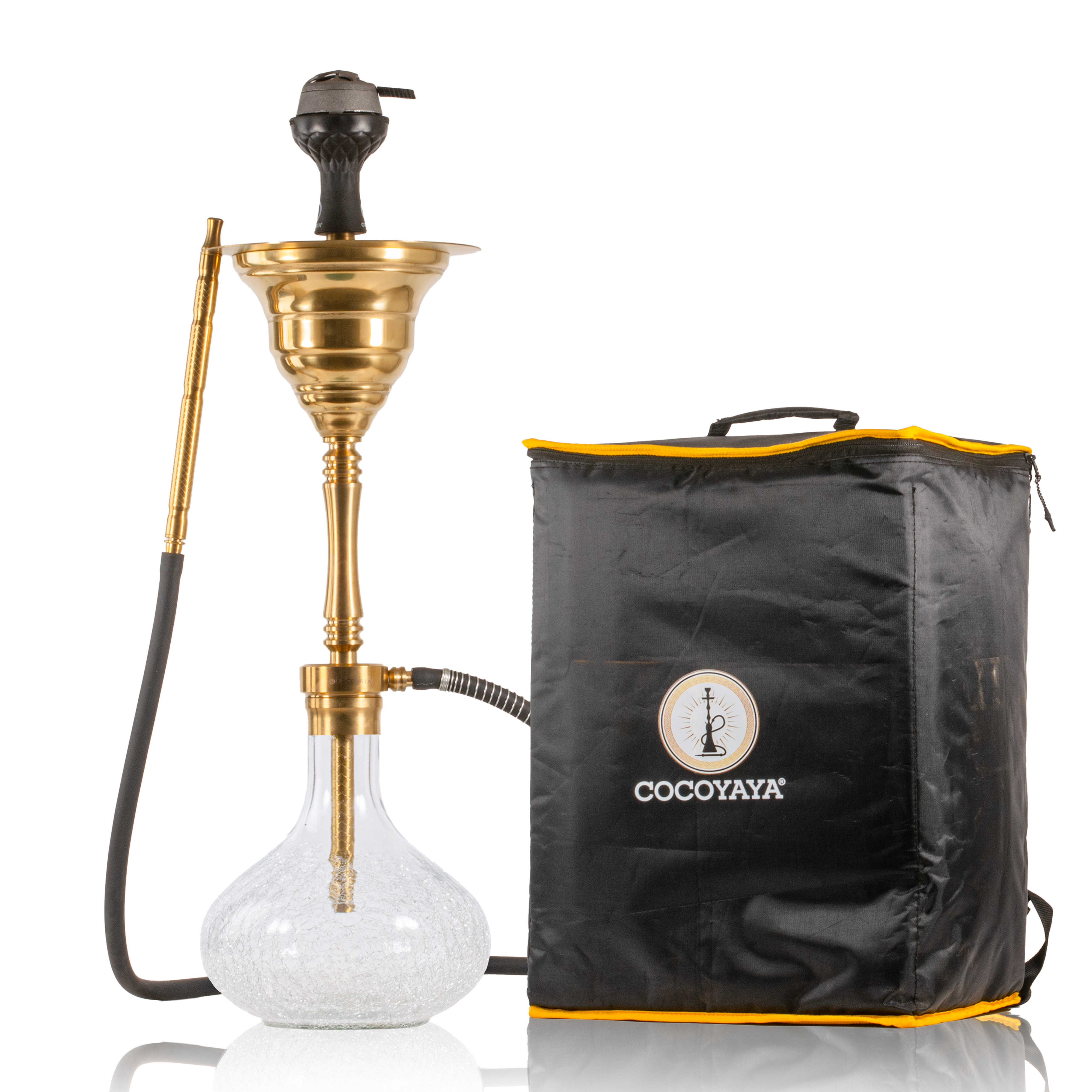 COCOYAYA Yara Hookah with Bag - Gold Stem & Transparent Base